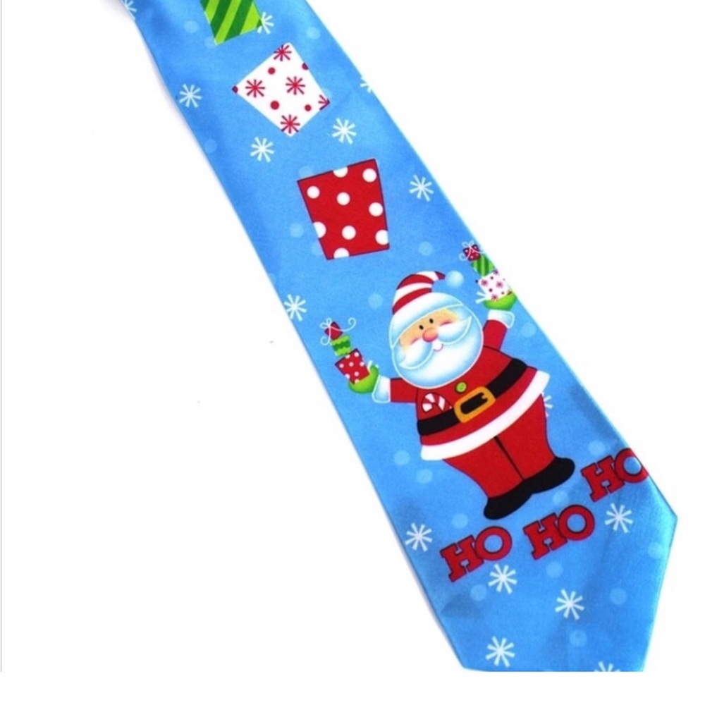 Festive Mens Blue Santa 'Ho Ho Ho'  Tie, New
